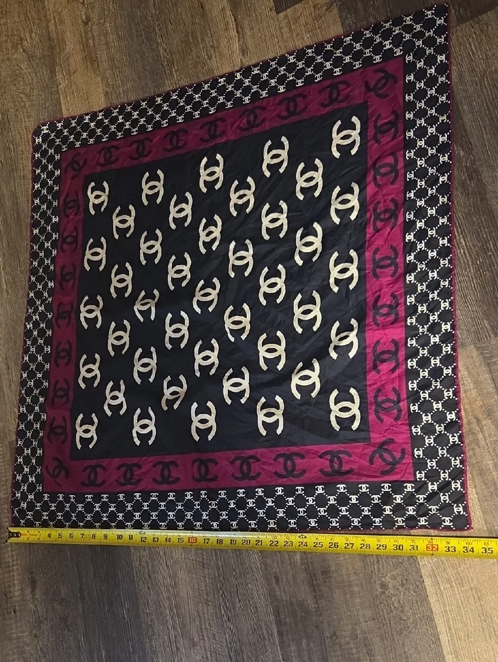 Chanel CC Monogram Navy Blue, White, Purple Silk Scarf 34x34 Inches - Picture 3 of 17